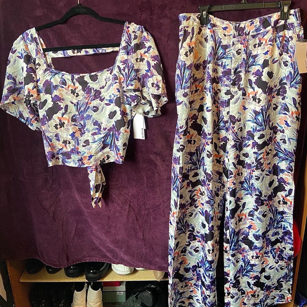 Floral Crop Top and Pant Set